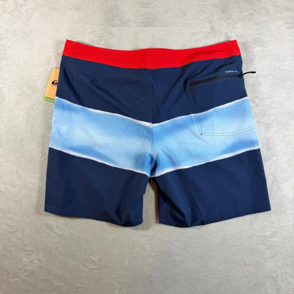Quiksilver Mens Boardshorts Size 38 Blue Red Fade Stripe Swim‎ Trunks 19